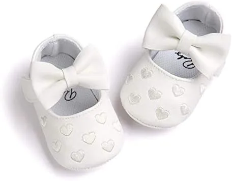 Soft Sole Leather Baby Shoes - Infant Baby Walking Shoes Non-Slip Rubber Sole Crib Shoes with Bowknot for 0-18M