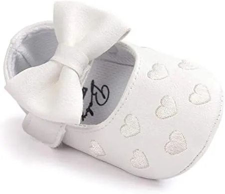 Soft Sole Leather Baby Shoes - Infant Baby Walking Shoes Non-Slip Rubber Sole Crib Shoes with Bowknot for 0-18M