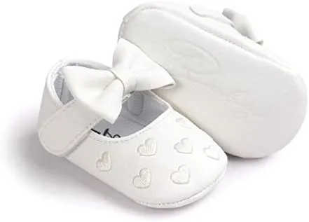 Soft Sole Leather Baby Shoes - Infant Baby Walking Shoes Non-Slip Rubber Sole Crib Shoes with Bowknot for 0-18M