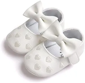 Soft Sole Leather Baby Shoes - Infant Baby Walking Shoes Non-Slip Rubber Sole Crib Shoes with Bowknot for 0-18M