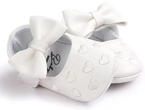 Soft Sole Leather Baby Shoes - Infant Baby Walking Shoes Non-Slip Rubber Sole Crib Shoes with Bowknot for 0-18M