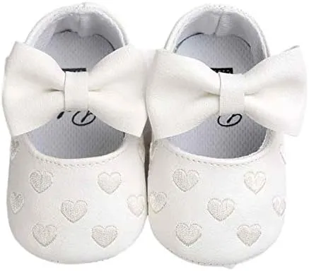 Soft Sole Leather Baby Shoes - Infant Baby Walking Shoes Non-Slip Rubber Sole Crib Shoes with Bowknot for 0-18M