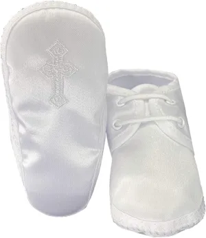 Swea Pea & Lilli Baptism Shoes for Boys - White Baby Booties with Celtic Cross for Christening - Zapatos de Bautizo (Size 3)
