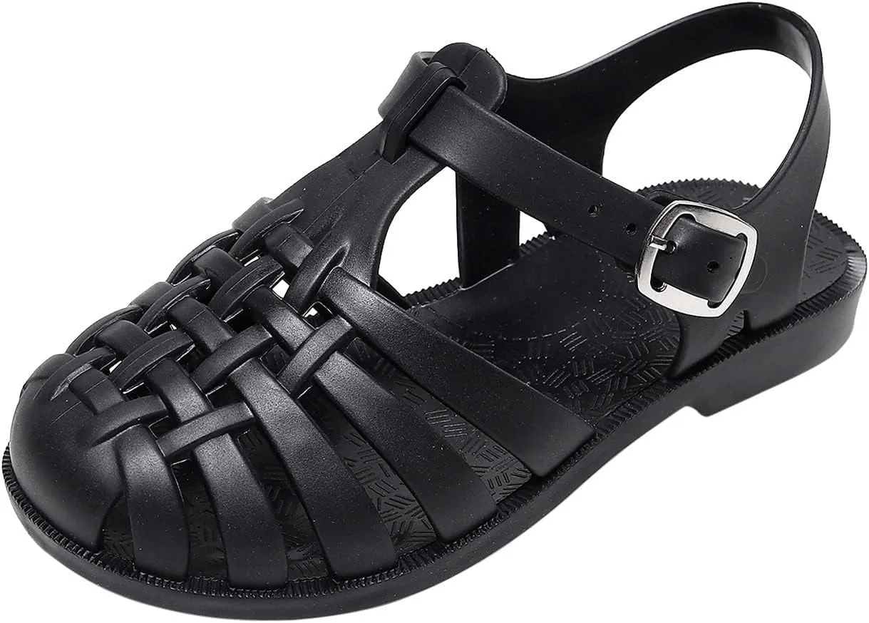 Toddler Baby Boys Girls Slip On Shoes Cute Candy Hollow Out Sandals Shoes Non-slip Soft Sole Beach Flats Sandals S-013 Black 9.5