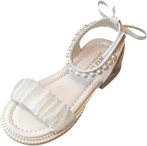Toddler Baby Girl Child Summer Shoes Lace Sandals Non Slip Soft Sole Open Toe Shoes Elegant Princess (Beige, 1 Big Kids)