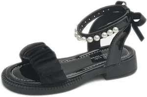 Toddler Baby Girl Child Summer Shoes Lace Sandals Non Slip Soft Sole Open Toe Shoes Elegant Princess (Black, 1 Big Kids)