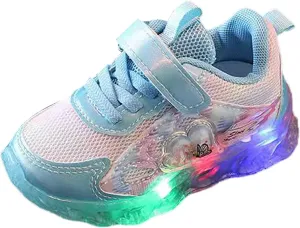 Toddler Baby Girls Mesh Breathable Light Up Sneaker Butterfly Pattern Hook Loop Non Slip Sports Shoes Sports Shoes