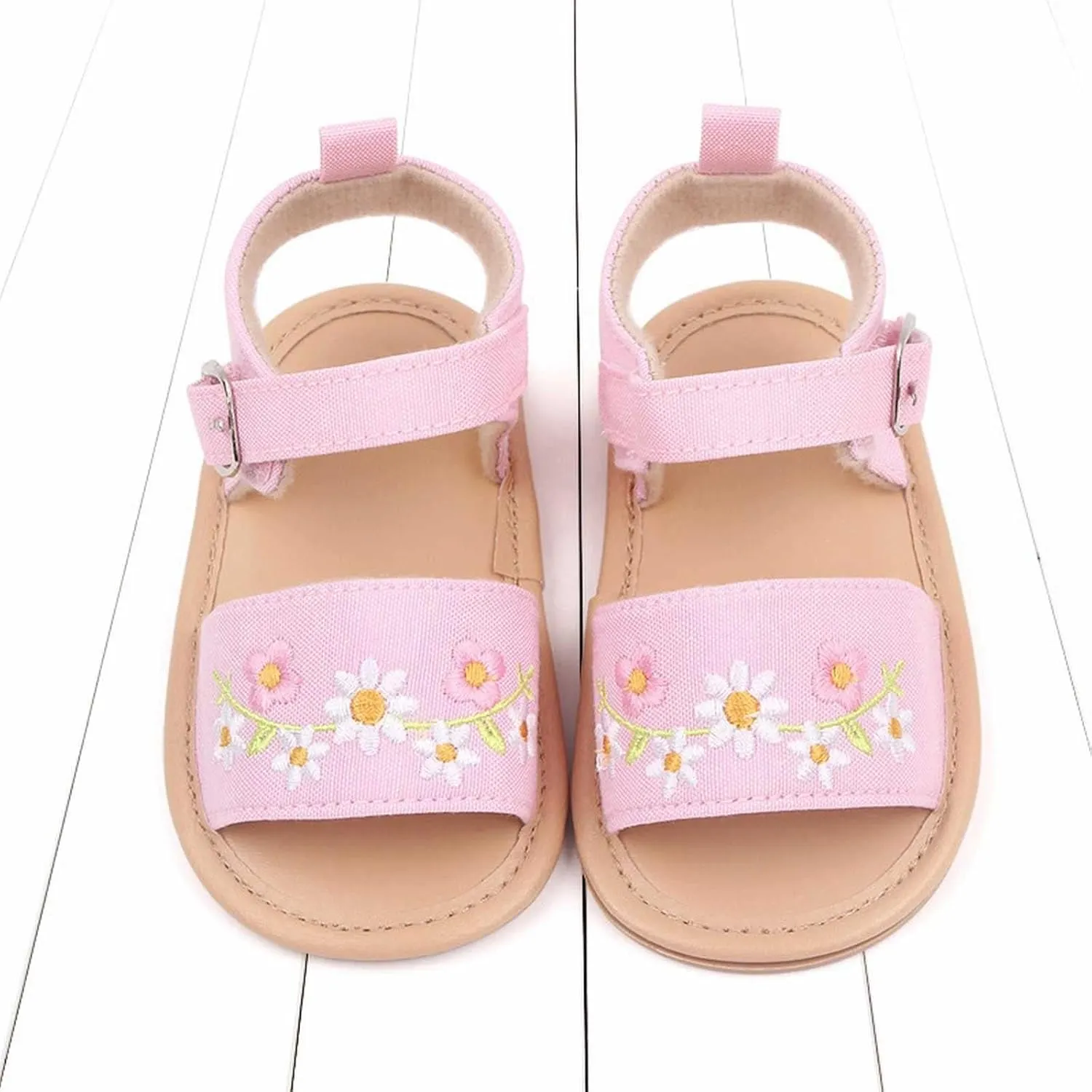 Toddler Baby Girls' Summer Walking Sandals Soft Soled Embroidered Baby Shoes Breathable Outdoor Beach (White, 4 Infant)