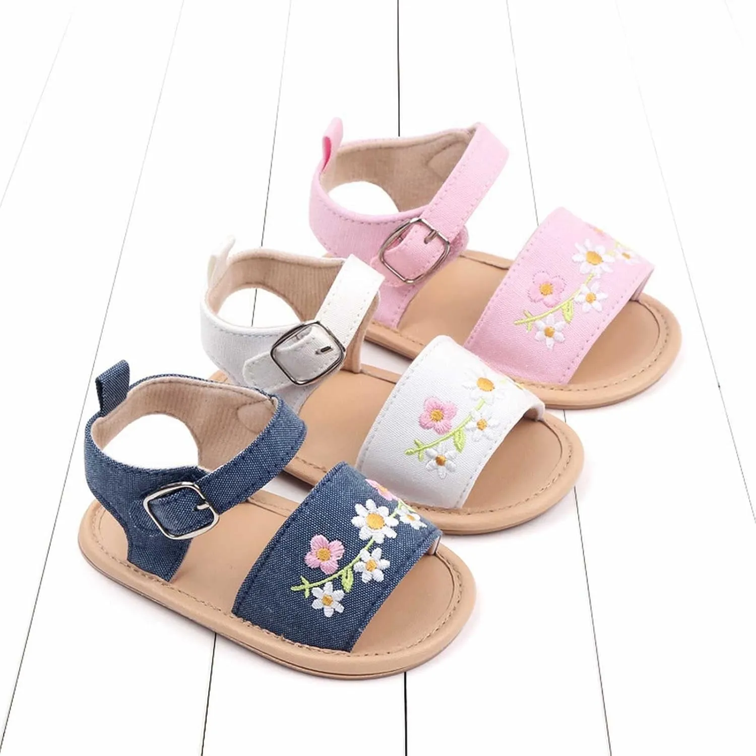 Toddler Baby Girls' Summer Walking Sandals Soft Soled Embroidered Baby Shoes Breathable Outdoor Beach (White, 4 Infant)