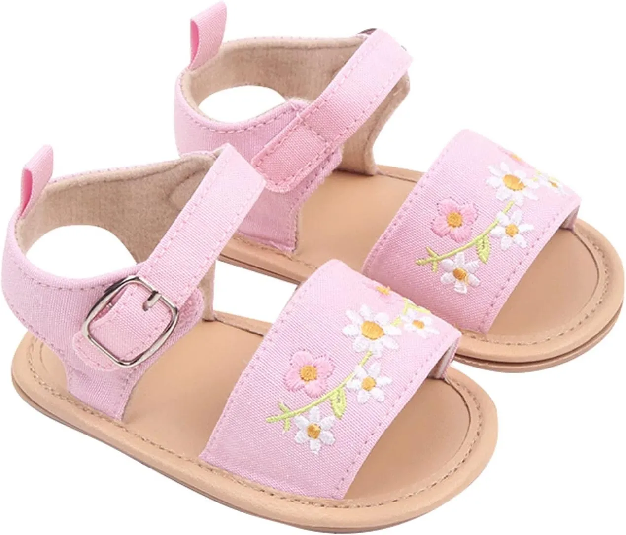 Toddler Baby Girls' Summer Walking Sandals Soft Soled Embroidered Baby Shoes Breathable Outdoor Beach (White, 4 Infant)