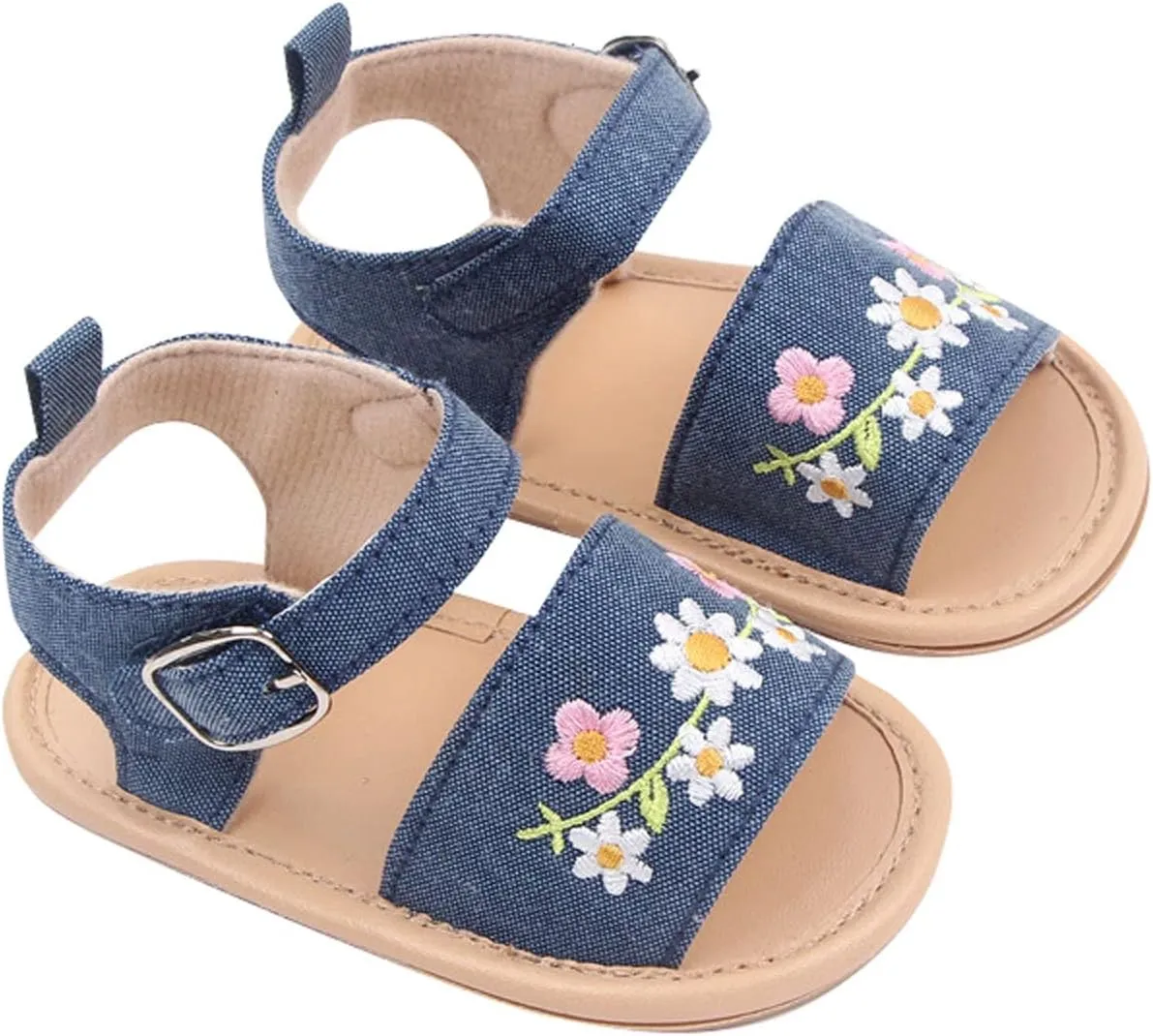 Toddler Baby Girls' Summer Walking Sandals Soft Soled Embroidered Baby Shoes Breathable Outdoor Beach (White, 4 Infant)