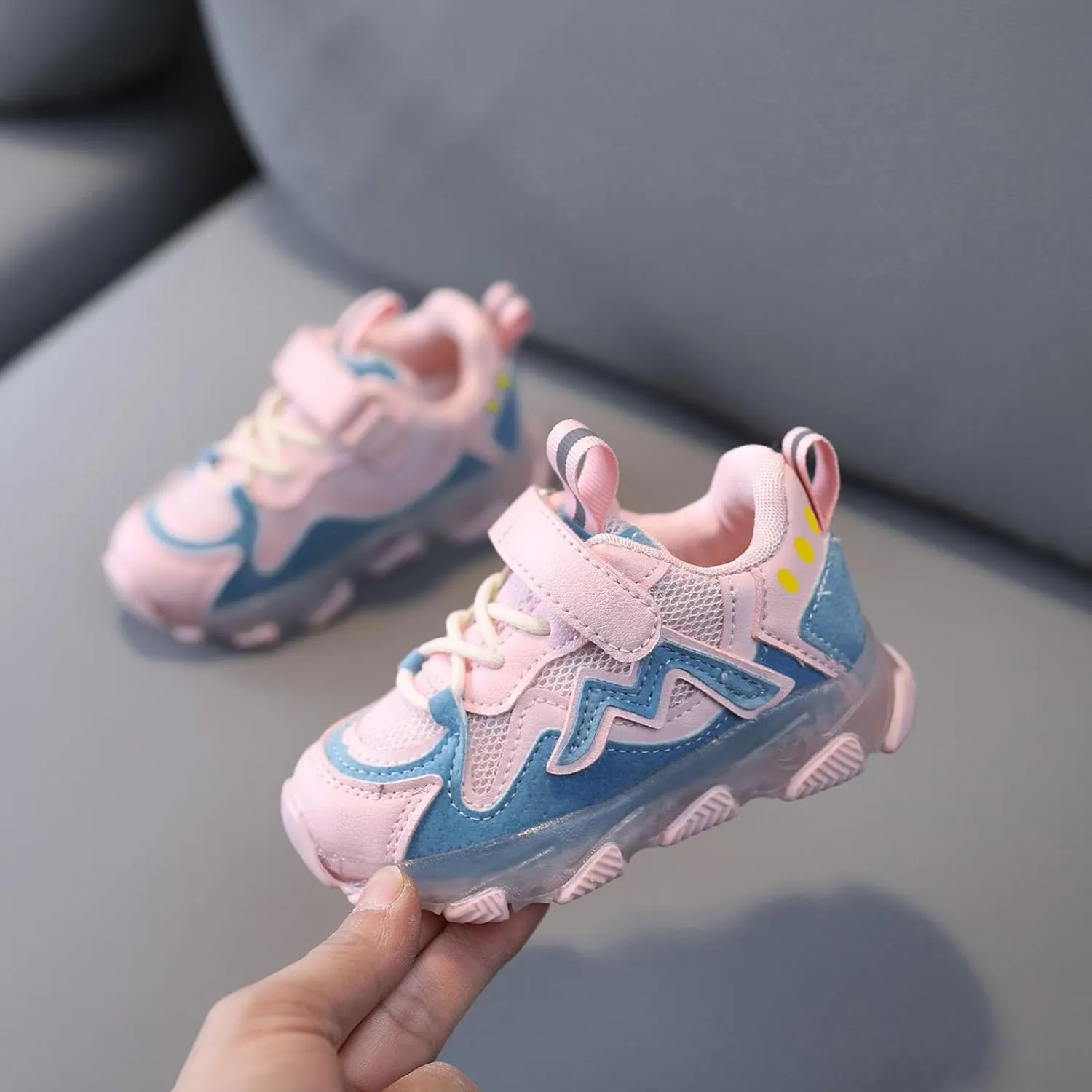 Toddler Boys Girls Light Up Hook Loop Sneaker Baby Mesh Breathable Soft Soled Non Slip Shoes Fashion Casual Shoes