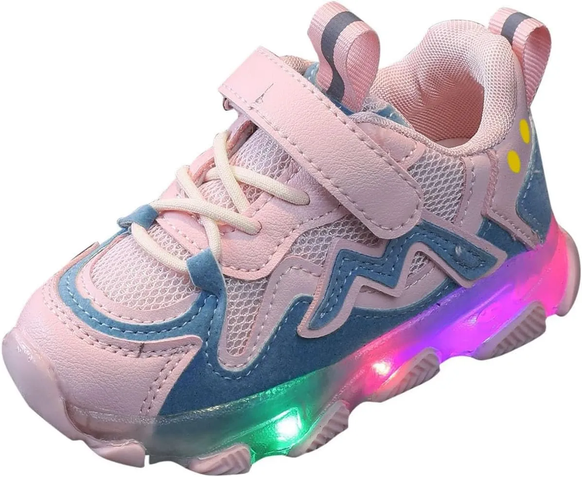 Toddler Boys Girls Light Up Hook Loop Sneaker Baby Mesh Breathable Soft Soled Non Slip Shoes Fashion Casual Shoes