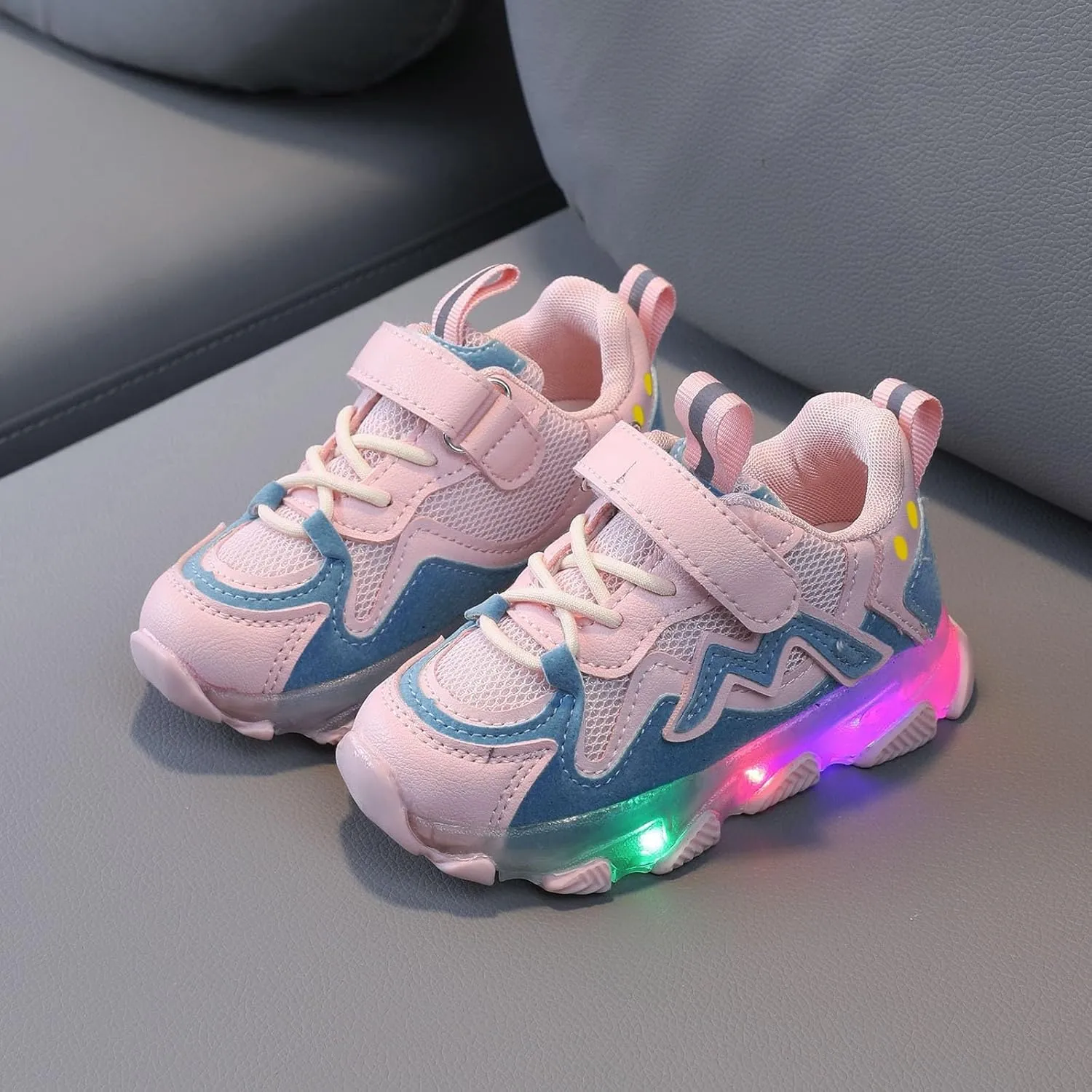 Toddler Boys Girls Light Up Hook Loop Sneaker Baby Mesh Breathable Soft Soled Non Slip Shoes Fashion Casual Shoes