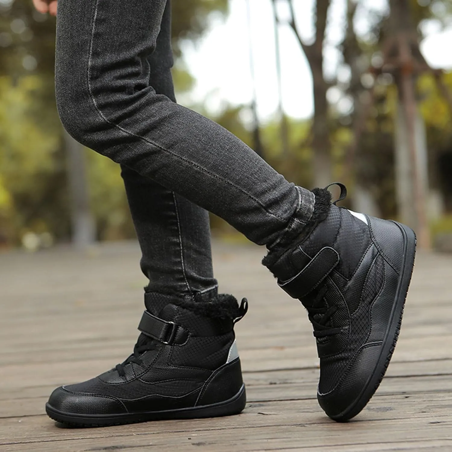Toddler Boys Girls Winter Snow Barefoot Boots with Wide Toe Box Slip Drop Sole Ankle Boots Hiking Fur Lined Winter Boots