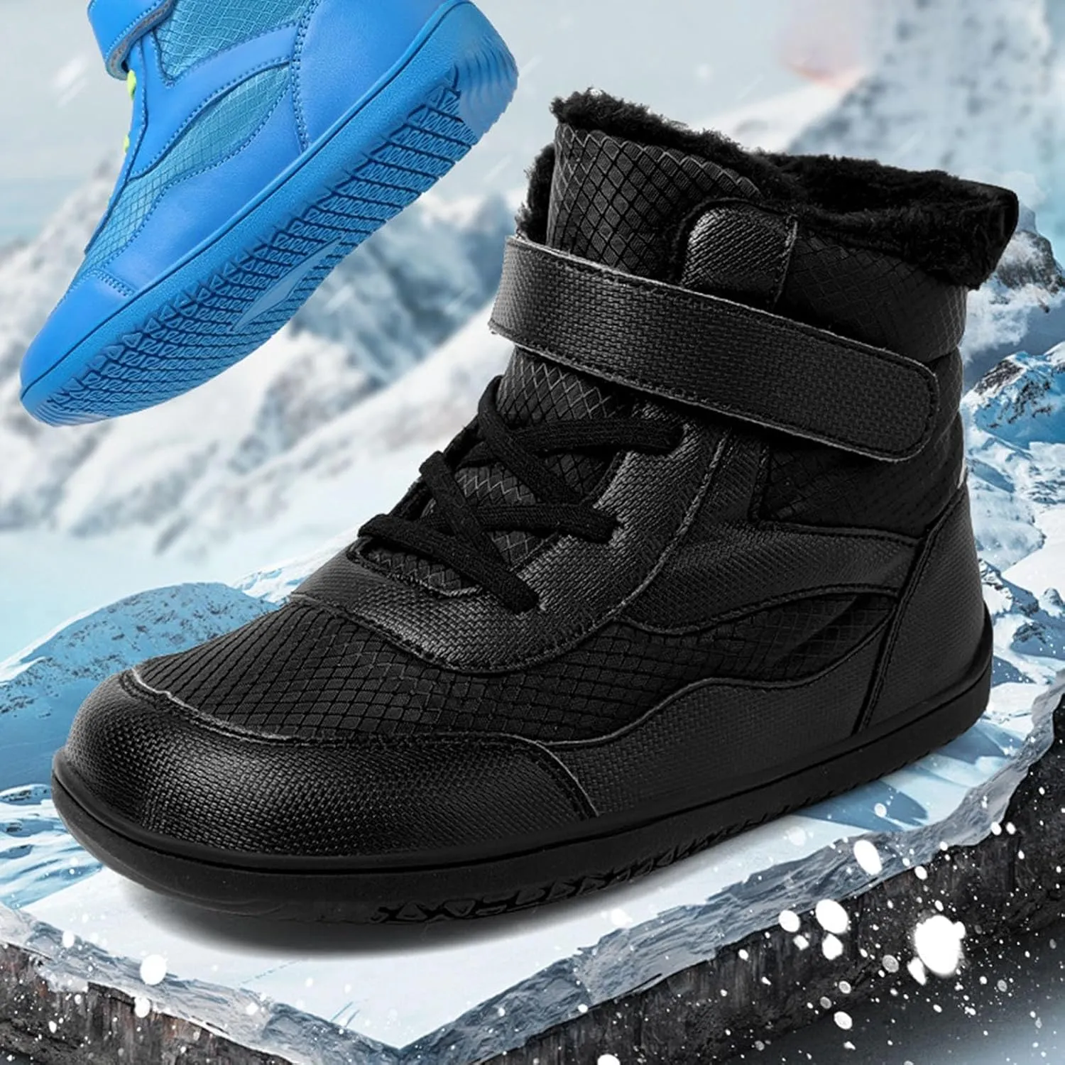 Toddler Boys Girls Winter Snow Barefoot Boots with Wide Toe Box Slip Drop Sole Ankle Boots Hiking Fur Lined Winter Boots