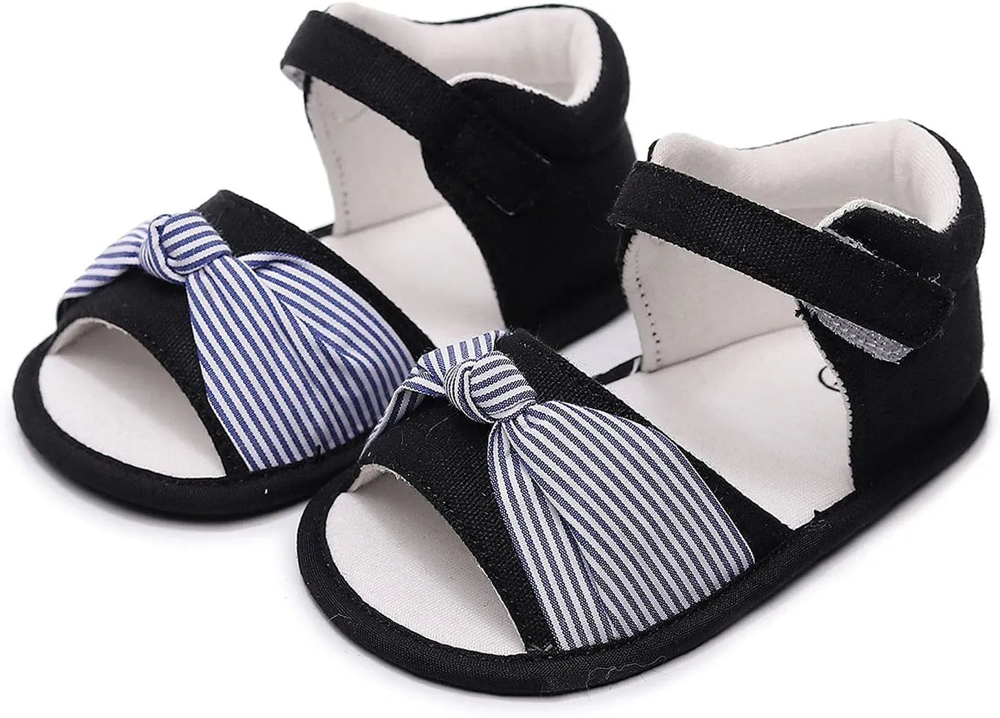 Toddler Canvas Shoes Kids Baby Girls Bow First Walkers Shoes Open Toe Sandals Soft Non-Slip Rubber Sole Prewalker (Black-02#E, 0-6Months)