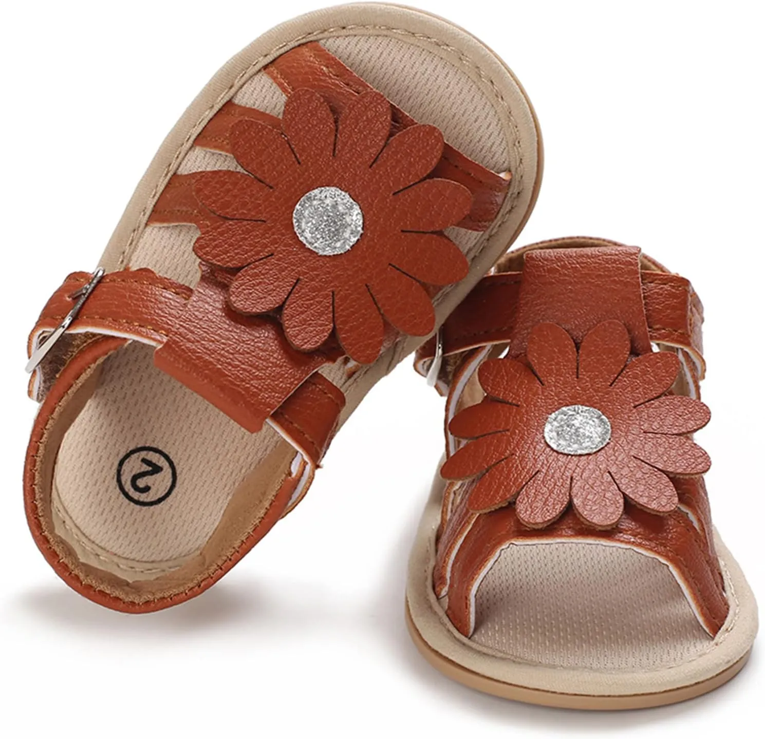 Toddler Flower Open Toe Wide Sandals Flat Strap Summer Shoes Baby Boys Girls Rubber Sole Soft Slip On Shoes Comfy Trendy