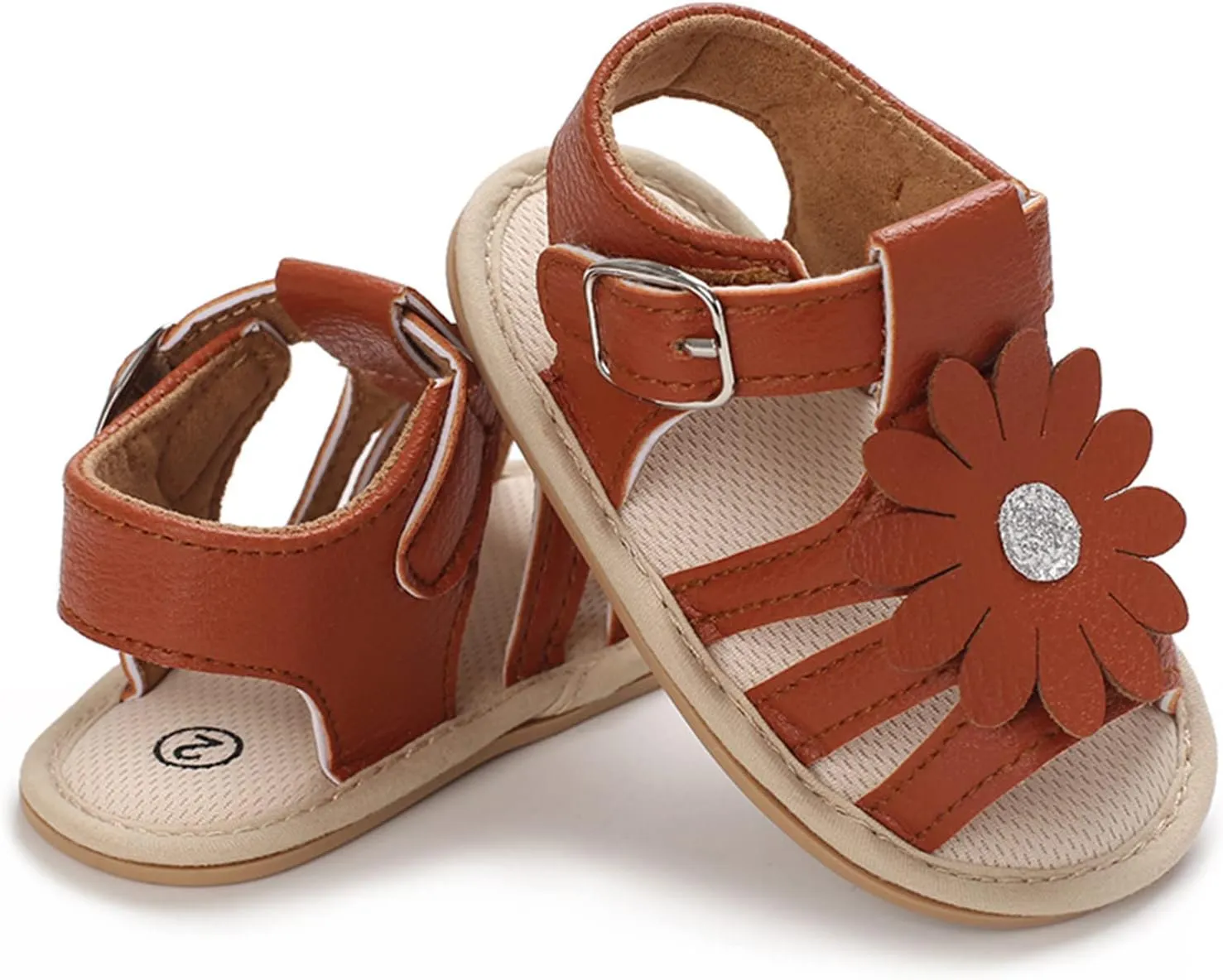 Toddler Flower Open Toe Wide Sandals Flat Strap Summer Shoes Baby Boys Girls Rubber Sole Soft Slip On Shoes Comfy Trendy