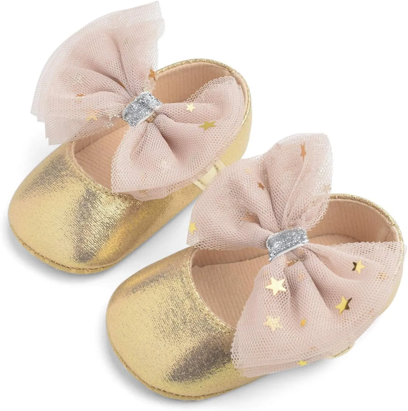 Toddler Girl Baby Shoes Infant Non-Slip Rubber Sole PU Soft Leather with Bowknot Mary Jane Shoes Flats