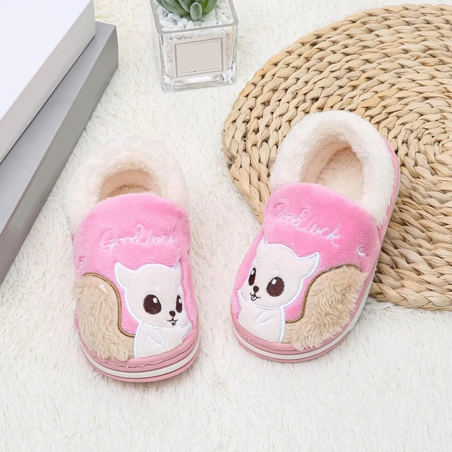 Toddler Girl Shoes Childrens Girl Cotton Slippers Cute Squirrel Warm Indoor Non Slip Cotton Baby Girl Walking Shoes