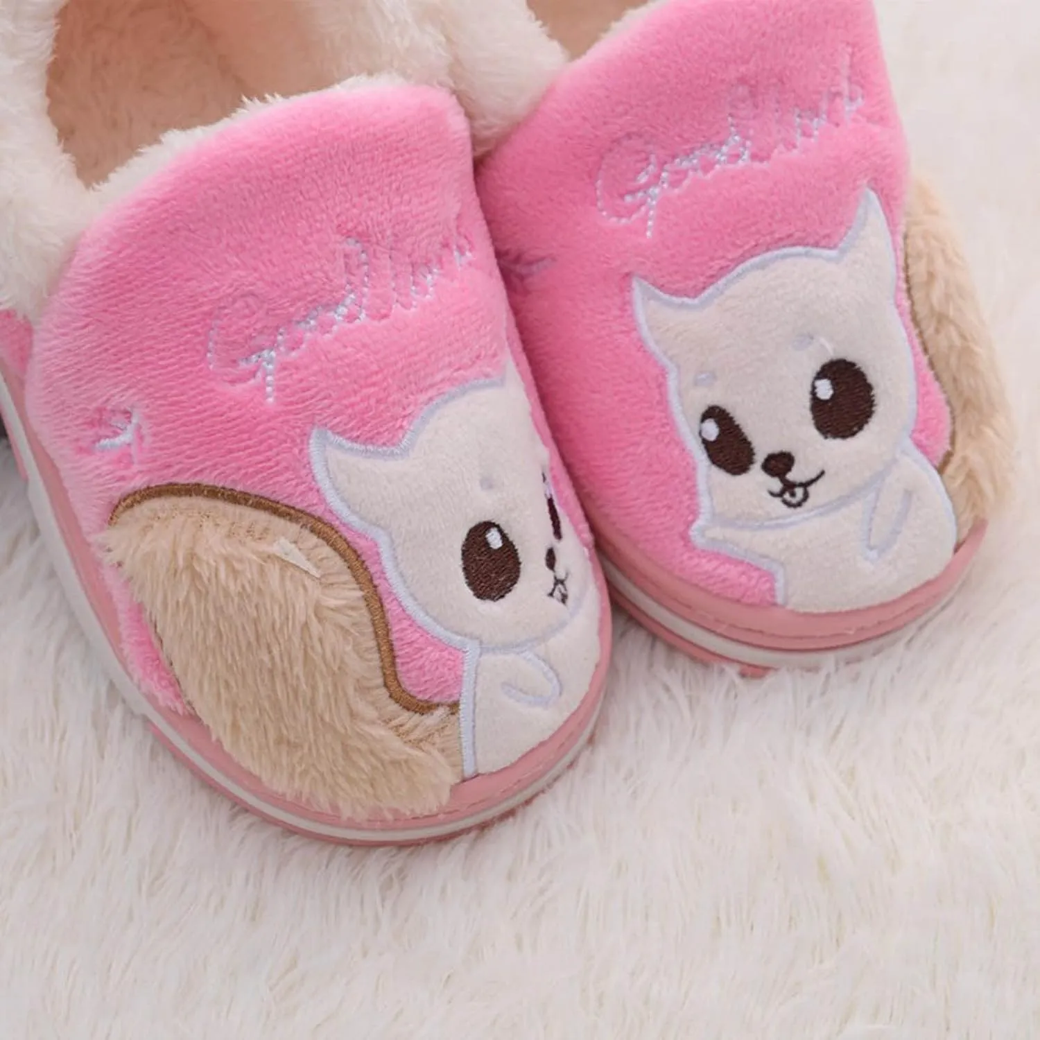 Toddler Girl Shoes Childrens Girl Cotton Slippers Cute Squirrel Warm Indoor Non Slip Cotton Baby Girl Walking Shoes