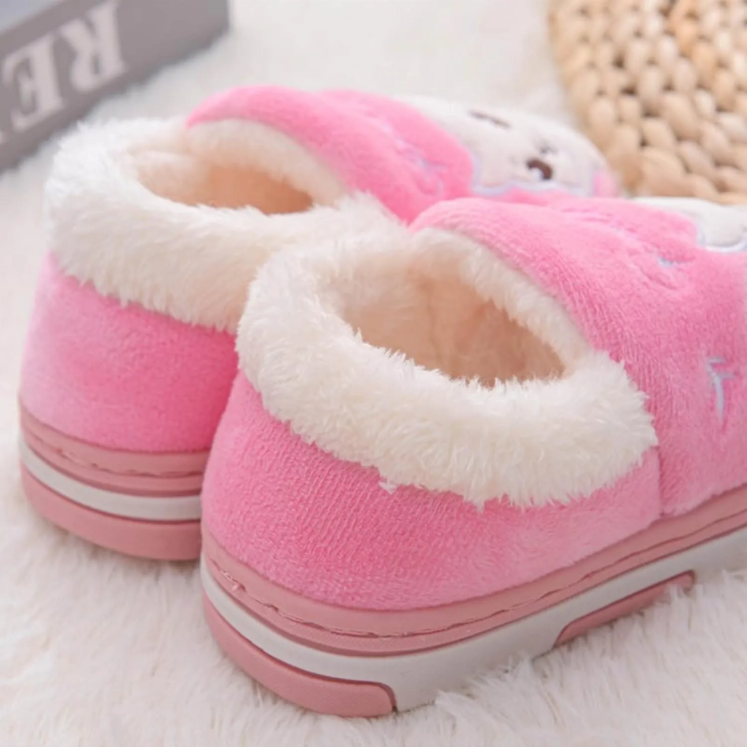 Toddler Girl Shoes Childrens Girl Cotton Slippers Cute Squirrel Warm Indoor Non Slip Cotton Baby Girl Walking Shoes