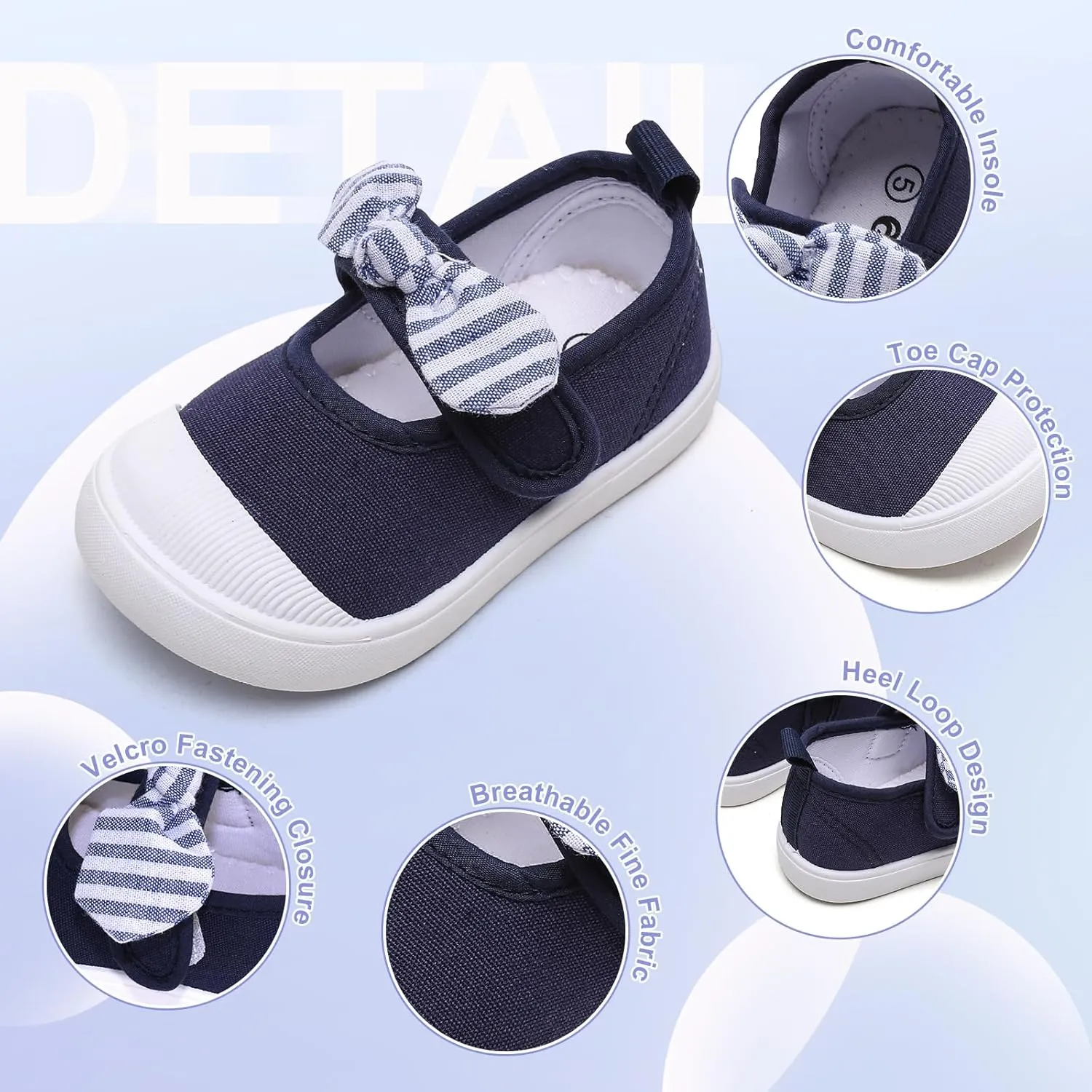 Toddler Girl's Canvas Sneakers Bowknot Mary Jane Flat Shoes for Kids School Uniform Shoes Dress Shoes