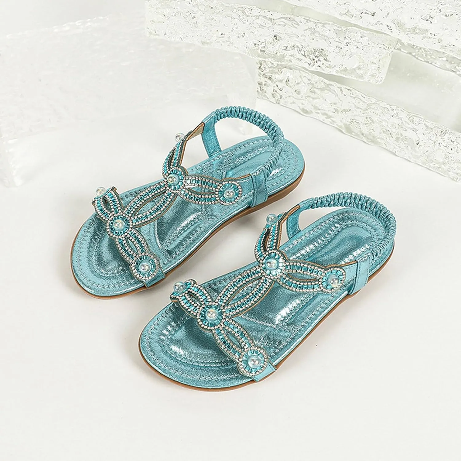 Toddler Girls Pearl Sequins Sandals Formal Dress Open Toe Fancy Wide Shoes Kids Baby Elegant Flat Non Slip Fancy Shoes