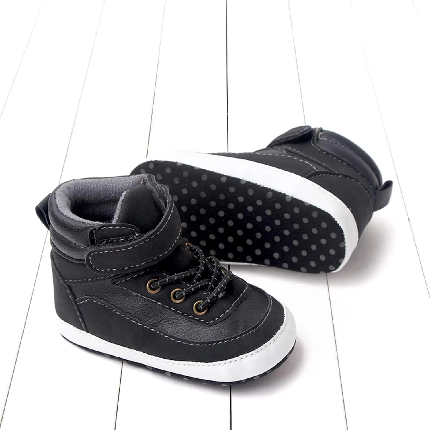 Toddler High Tops Ankle Sneakers Infant Baby Boys Girls PU Leather Soft Anti-Slip Sole Prewalker First Walking Shoes