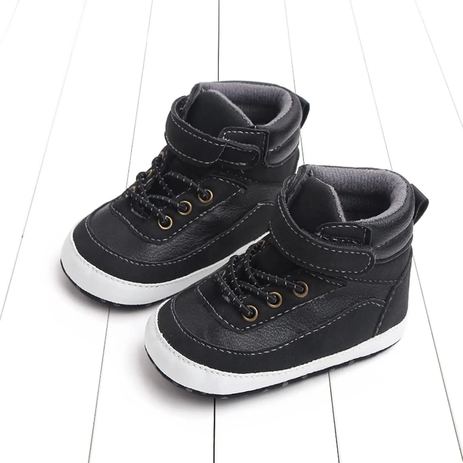 Toddler High Tops Ankle Sneakers Infant Baby Boys Girls PU Leather Soft Anti-Slip Sole Prewalker First Walking Shoes