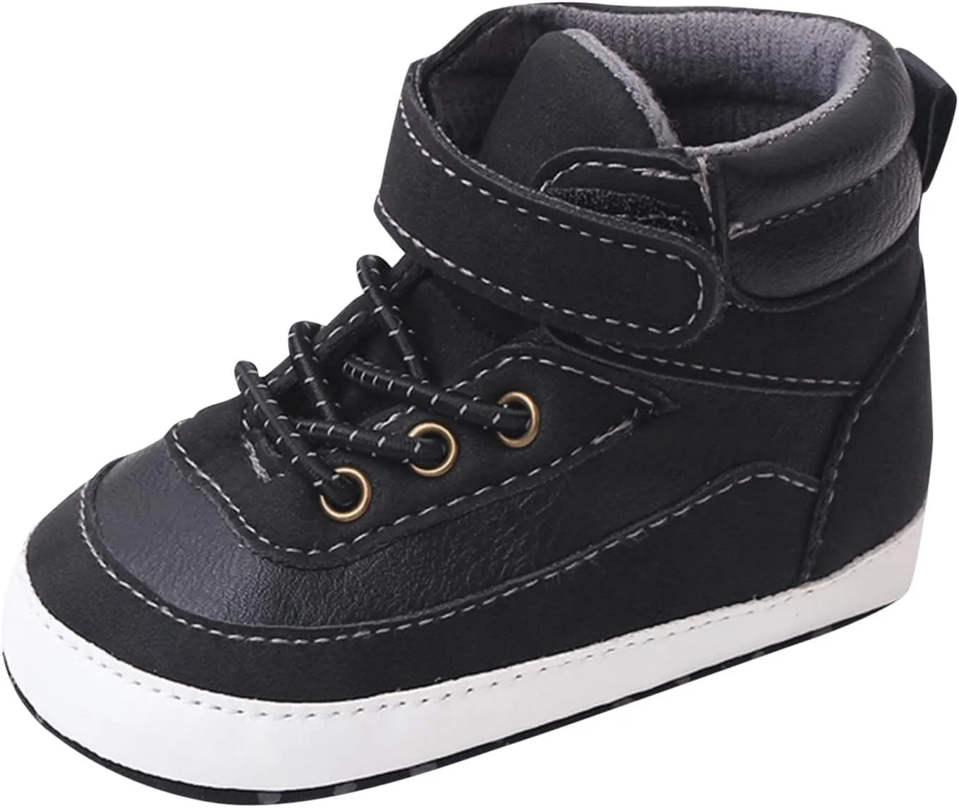 Toddler High Tops Ankle Sneakers Infant Baby Boys Girls PU Leather Soft Anti-Slip Sole Prewalker First Walking Shoes