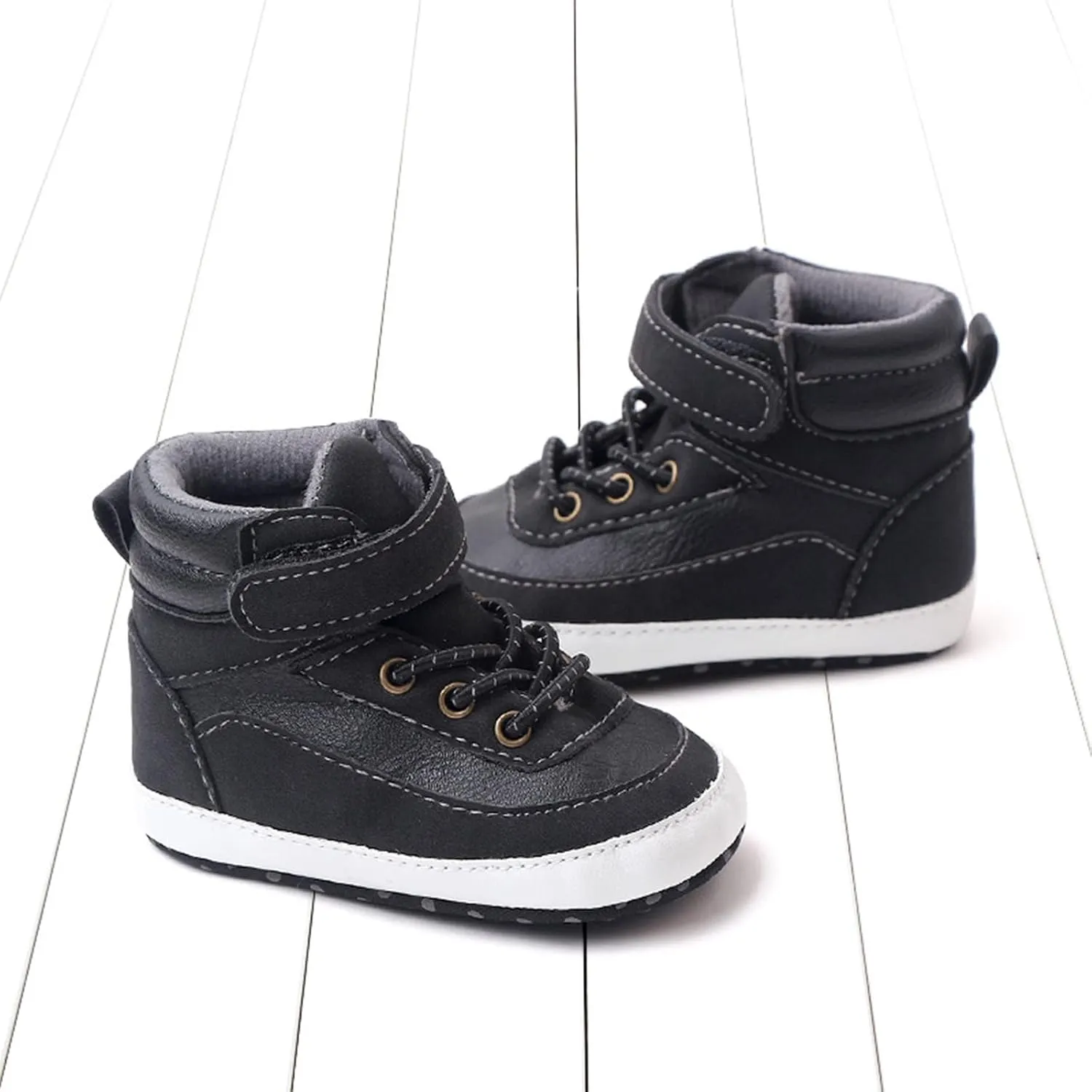 Toddler High Tops Ankle Sneakers Infant Baby Boys Girls PU Leather Soft Anti-Slip Sole Prewalker First Walking Shoes