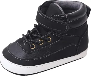 Toddler High Tops Ankle Sneakers Infant Baby Boys Girls PU Leather Soft Anti-Slip Sole Prewalker First Walking Shoes