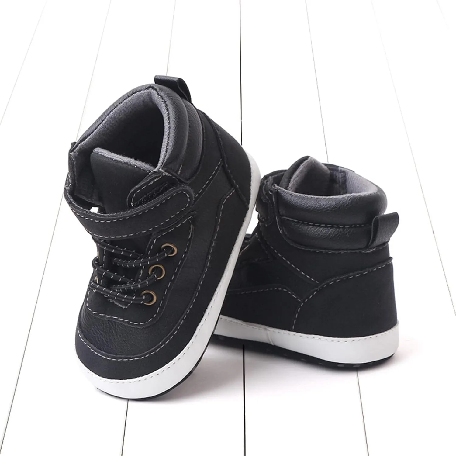 Toddler High Tops Ankle Sneakers Infant Baby Boys Girls PU Leather Soft Anti-Slip Sole Prewalker First Walking Shoes