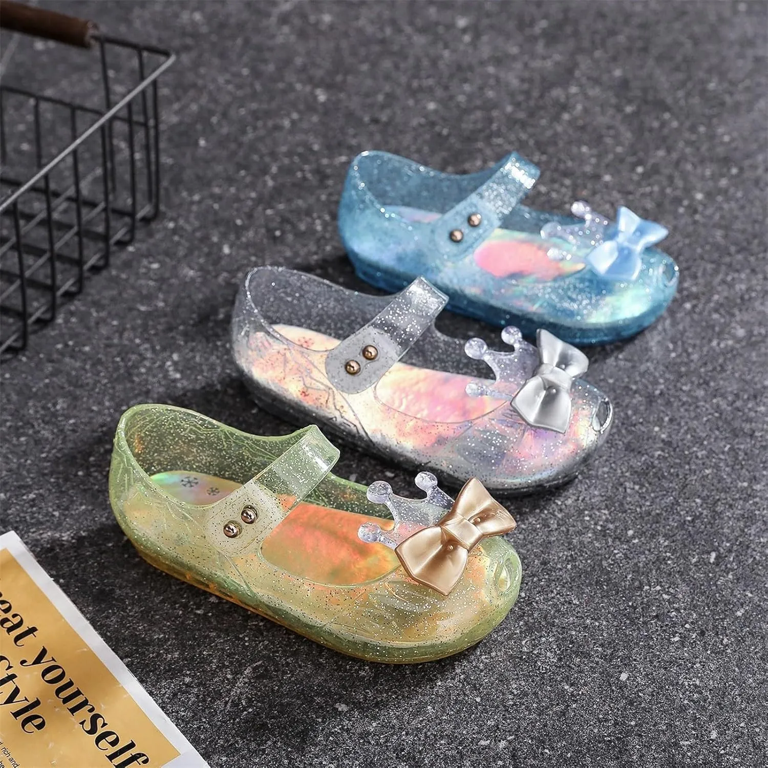 Toddler Jelly Sandals Kids Girl Cute Crown Bowknot Princess Mary Jane Shoes Birthday Dance Party Glitter Dress Sandal