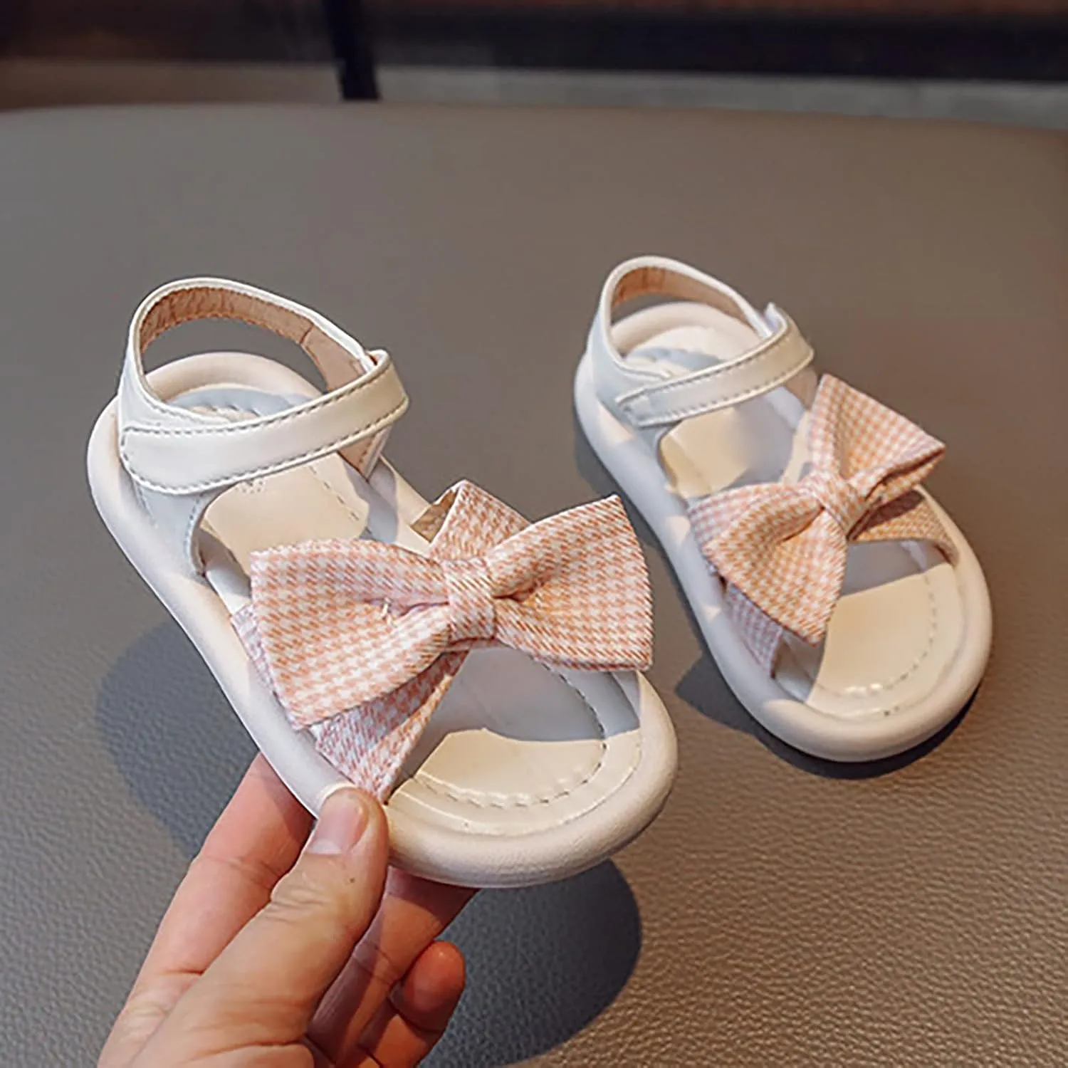 Toddler Kid Girl Casual Hook & Loop Sandal Solid Bow Rubber Soft Sole Birthday Party Beach Flat Water Shoes