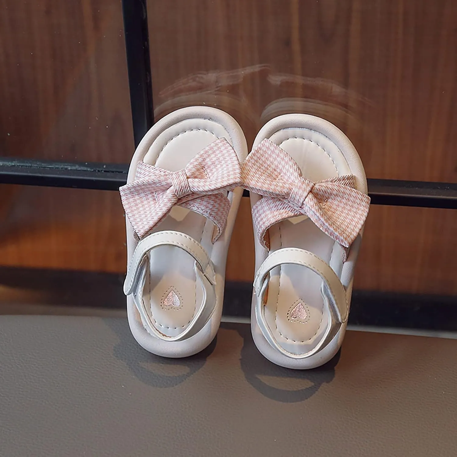 Toddler Kid Girl Casual Hook & Loop Sandal Solid Bow Rubber Soft Sole Birthday Party Beach Flat Water Shoes