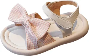 Toddler Kid Girl Casual Hook & Loop Sandal Solid Bow Rubber Soft Sole Birthday Party Beach Flat Water Shoes