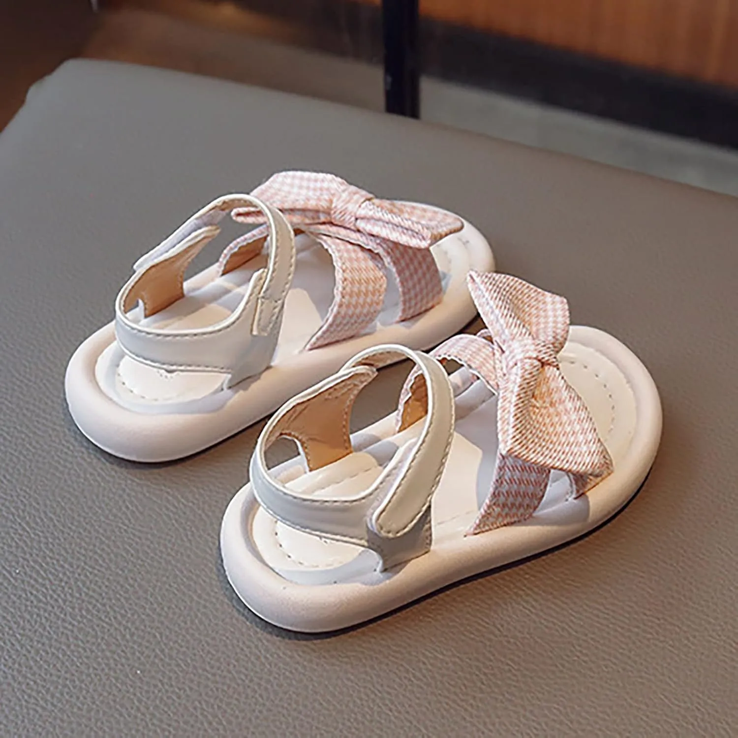 Toddler Kid Girl Casual Hook & Loop Sandal Solid Bow Rubber Soft Sole Birthday Party Beach Flat Water Shoes