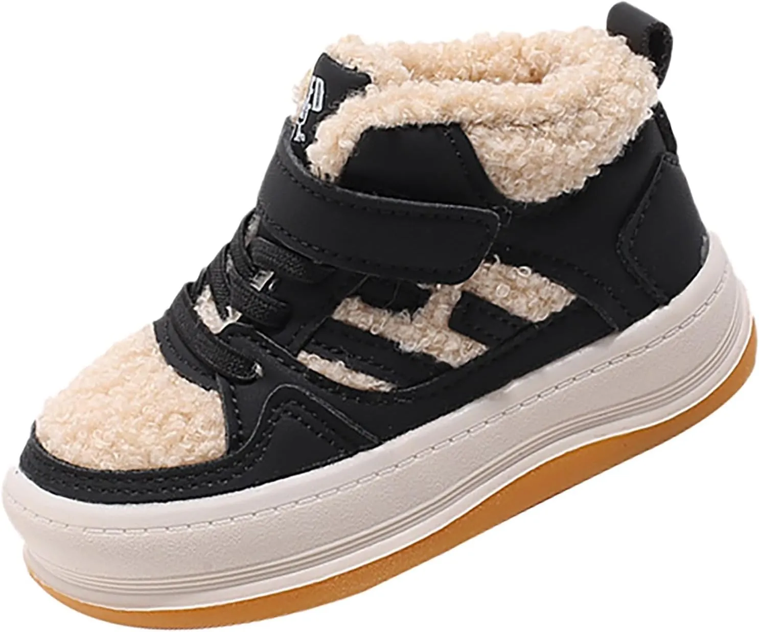 Toddler Kids Fleece Booties Anti-Slip Rubber Soft Sole Sneakers Boys Girls Warm Plush Lined Comfortable Ankle Boots