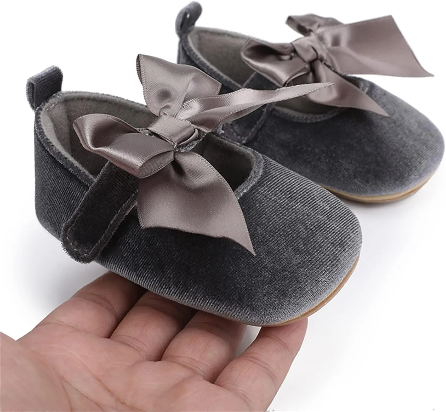 Toddler Kids Infant Girls Soild Colour Bowknot Princress Shoes Soft Sole The Floor Little Girl (Grey, 12-18 Months)