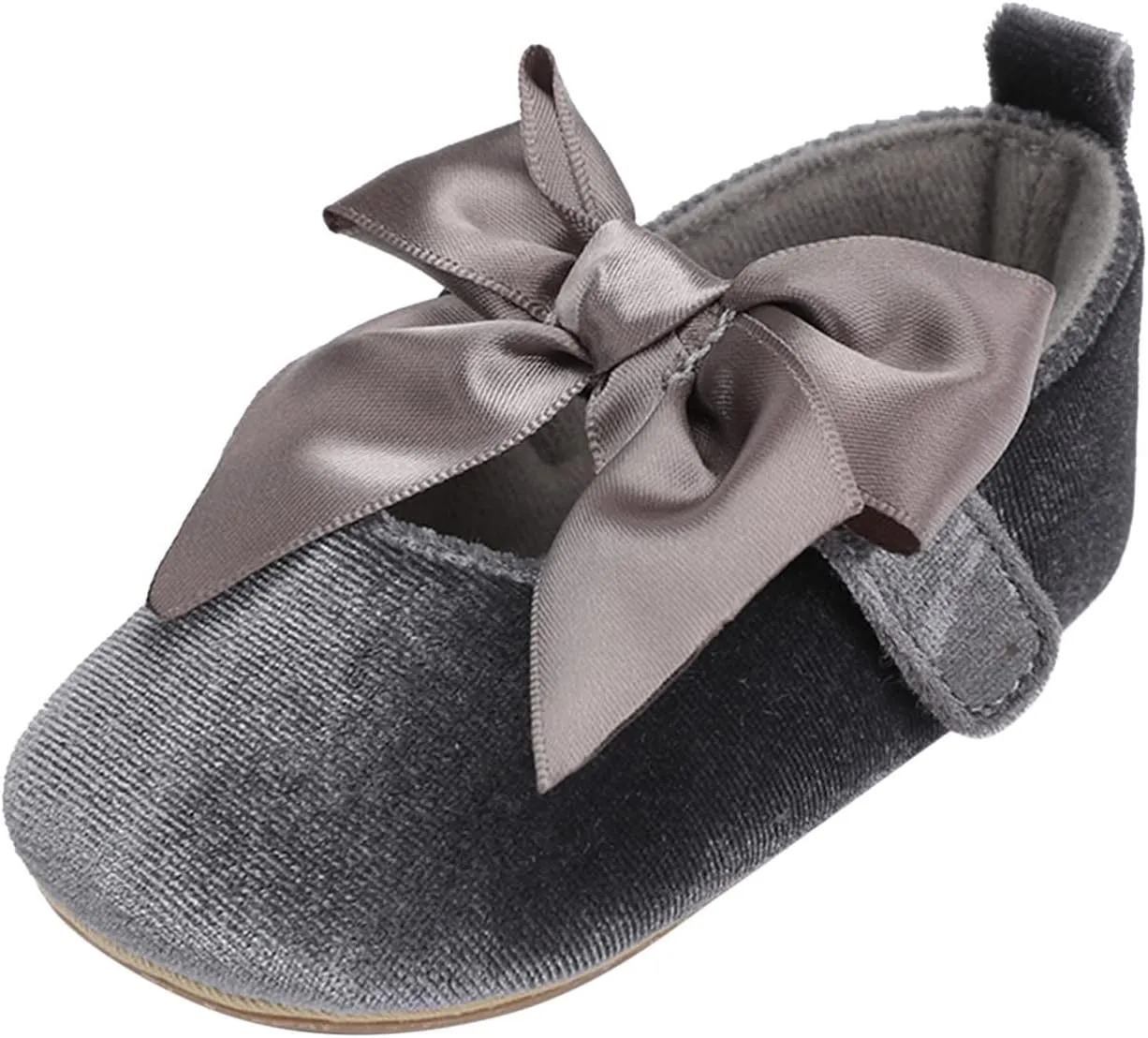 Toddler Kids Infant Girls Soild Colour Bowknot Princress Shoes Soft Sole The Floor Little Girl (Grey, 12-18 Months)