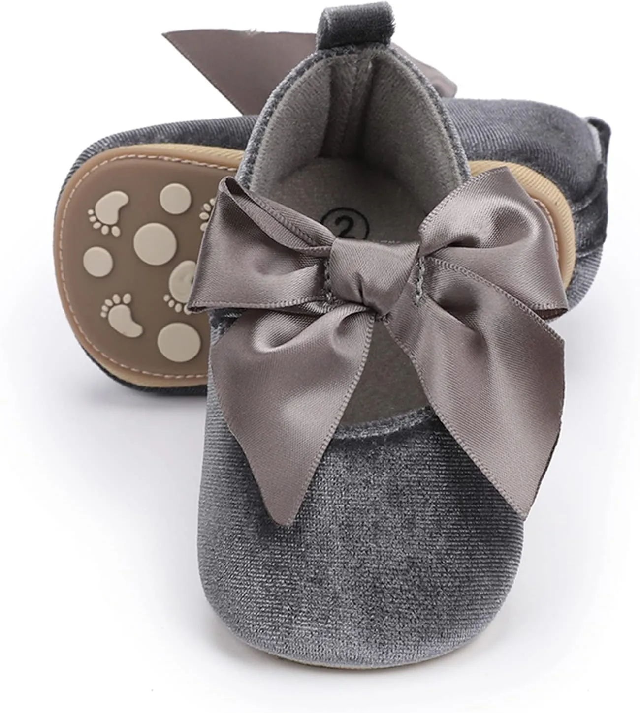 Toddler Kids Infant Girls Soild Colour Bowknot Princress Shoes Soft Sole The Floor Little Girl (Grey, 12-18 Months)