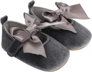 Toddler Kids Infant Girls Soild Colour Bowknot Princress Shoes Soft Sole The Floor Little Girl (Grey, 12-18 Months)