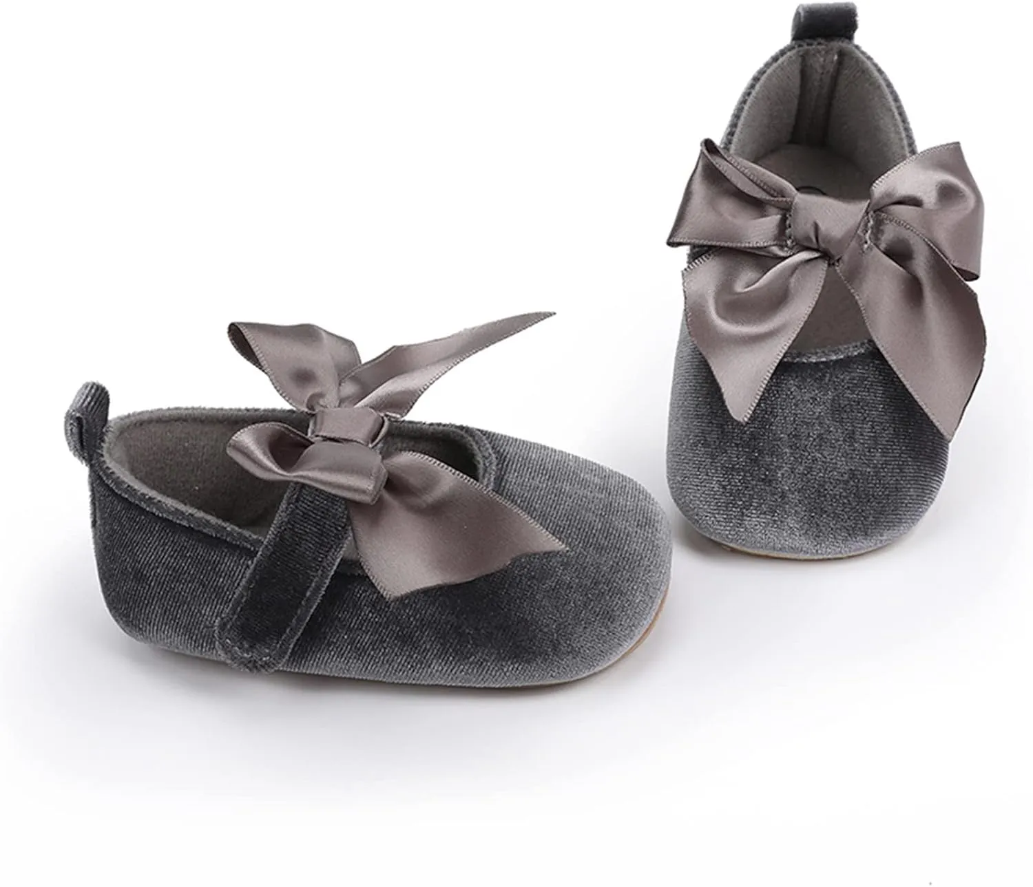 Toddler Kids Infant Girls Soild Colour Bowknot Princress Shoes Soft Sole The Floor Little Girl (Grey, 12-18 Months)