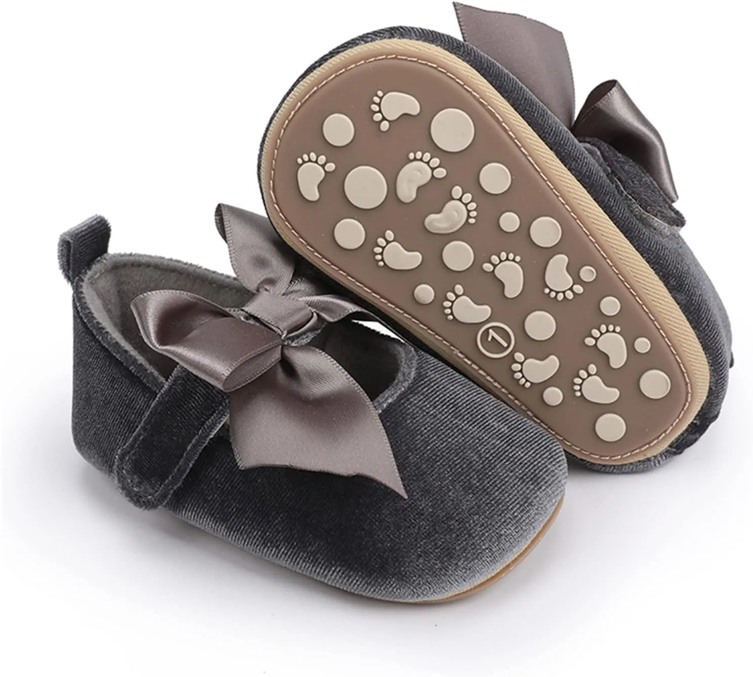 Toddler Kids Infant Girls Soild Colour Bowknot Princress Shoes Soft Sole The Floor Little Girl (Grey, 12-18 Months)