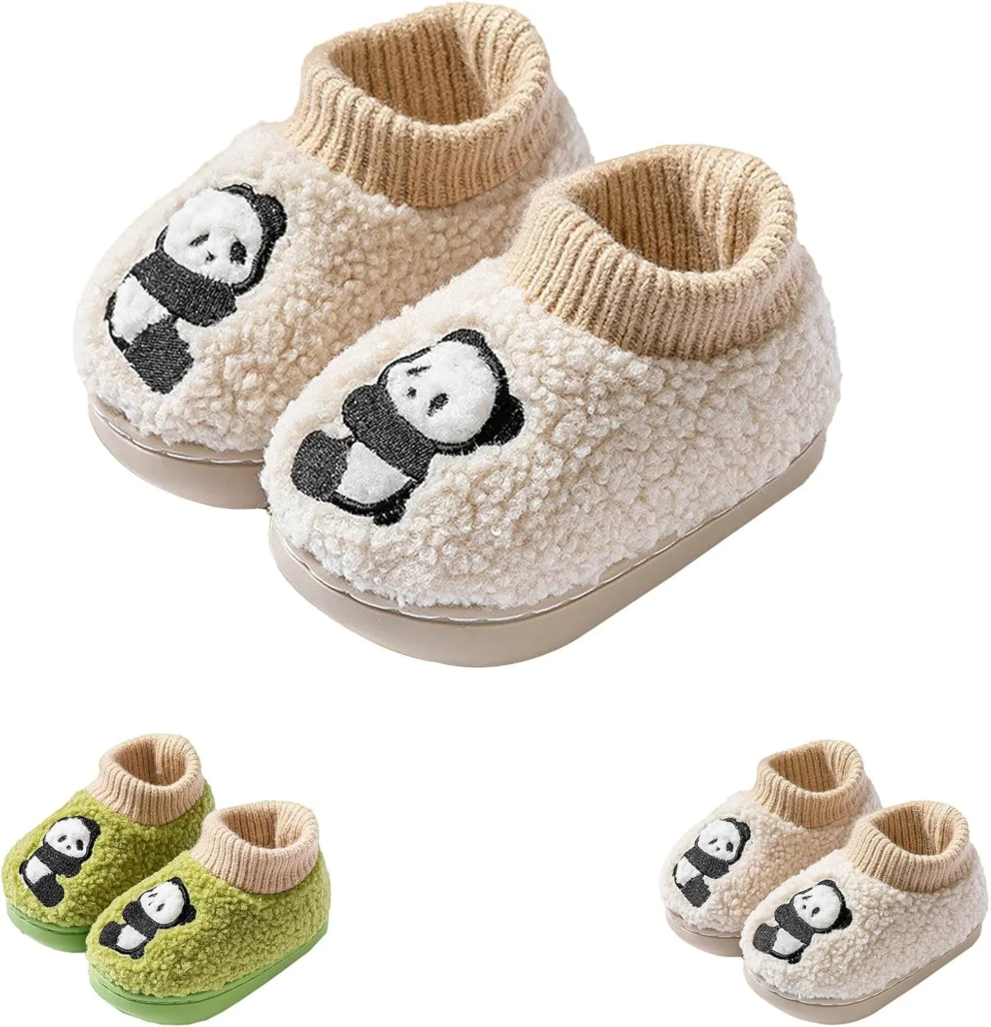Toddler Kids Knit Plush Slippers Panda Bear Bedroom artoon Cotton Memory Foam Comfy House Warm Shoes for Girls Boys