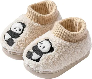 Toddler Kids Knit Plush Slippers Panda Bear Bedroom artoon Cotton Memory Foam Comfy House Warm Shoes for Girls Boys