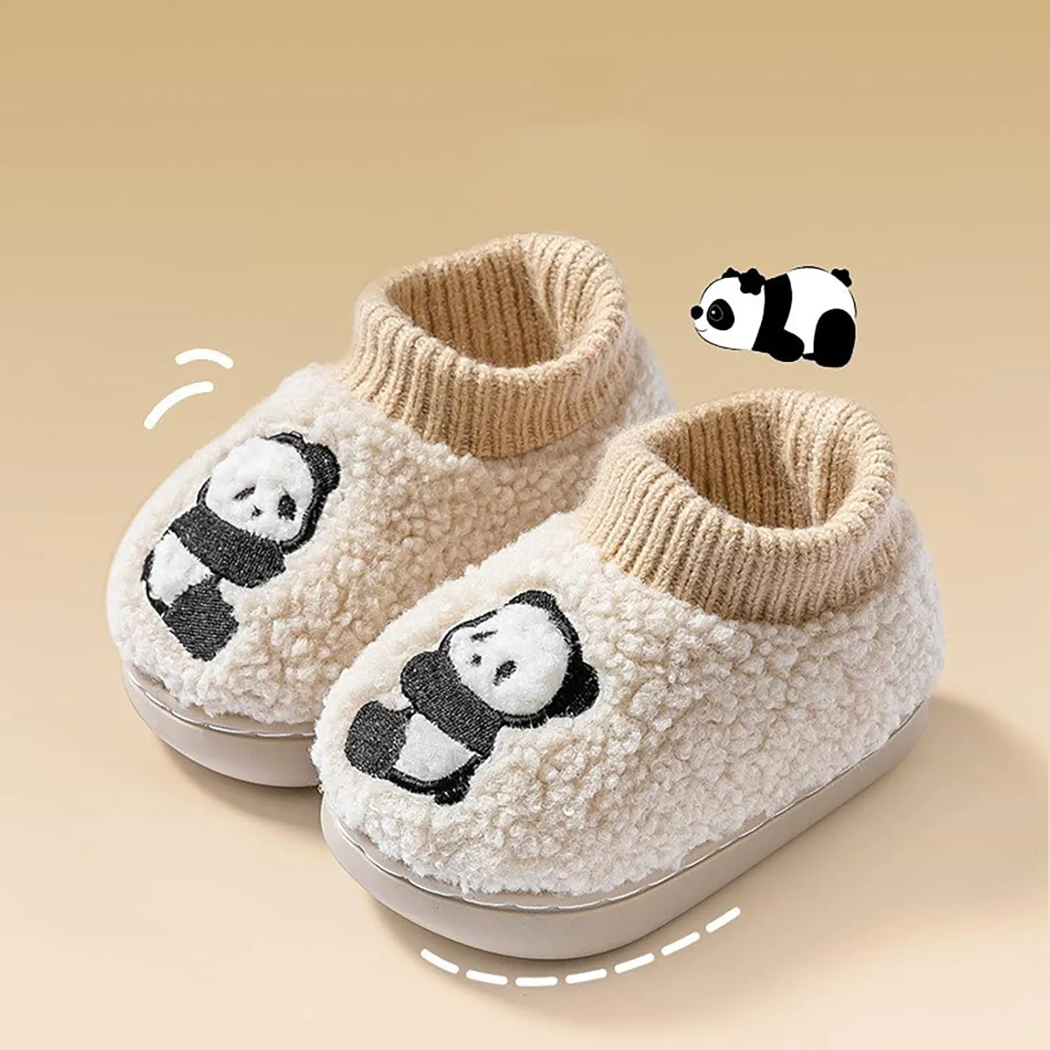 Toddler Kids Knit Plush Slippers Panda Bear Bedroom artoon Cotton Memory Foam Comfy House Warm Shoes for Girls Boys